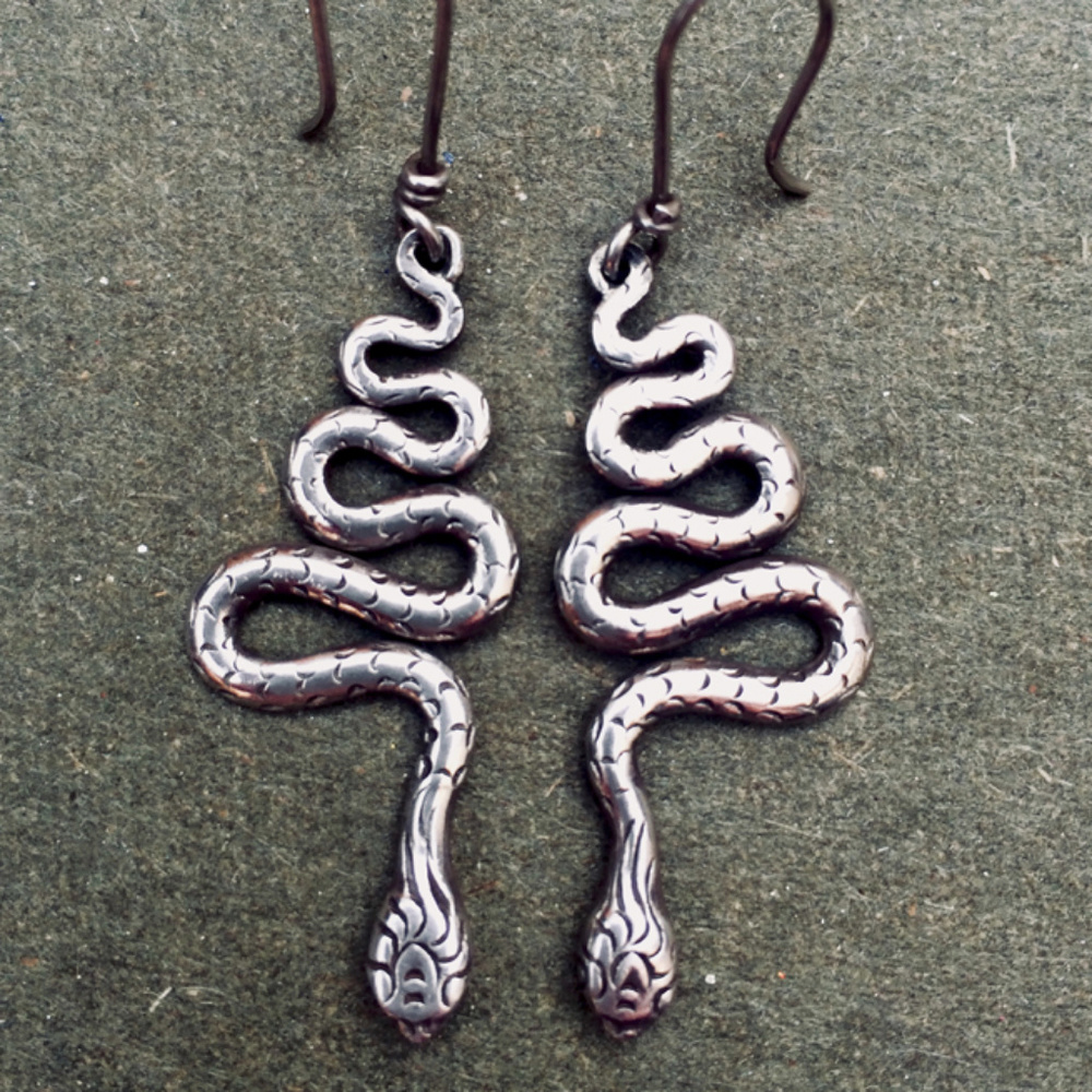 Silver Snake Dangling Earrings